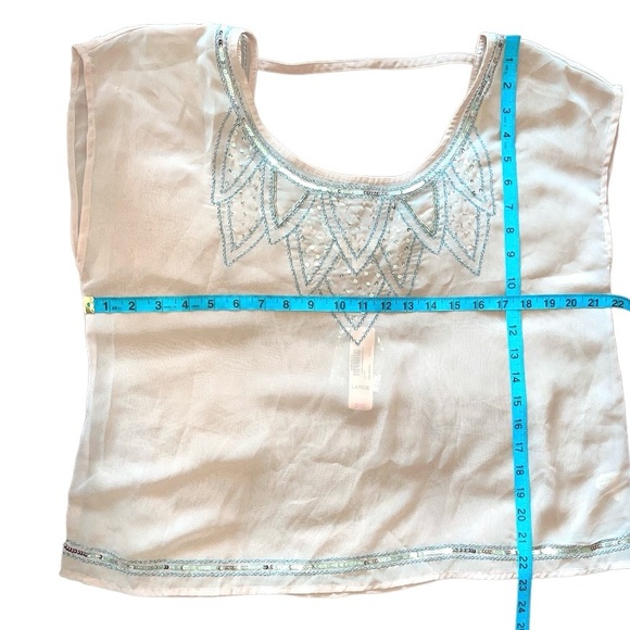 NWT Decree Peach See-Through Tunic with striped back Sequins Round Neck Size L - Picture 4 of 6